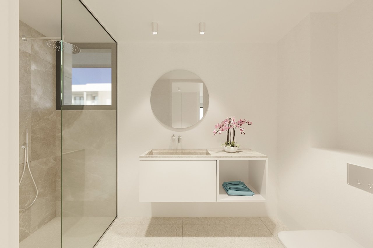Luxus-Neubau-Apartment in Sa Rápita mit Salzwasserpool, Sauna & Gym
