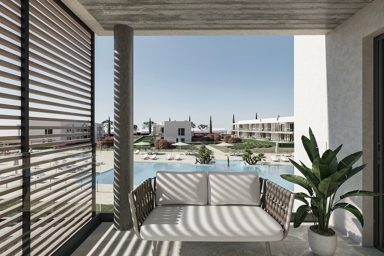 Luxus-Neubau-Apartment in Sa Rápita mit Salzwasserpool, Sauna & Gym